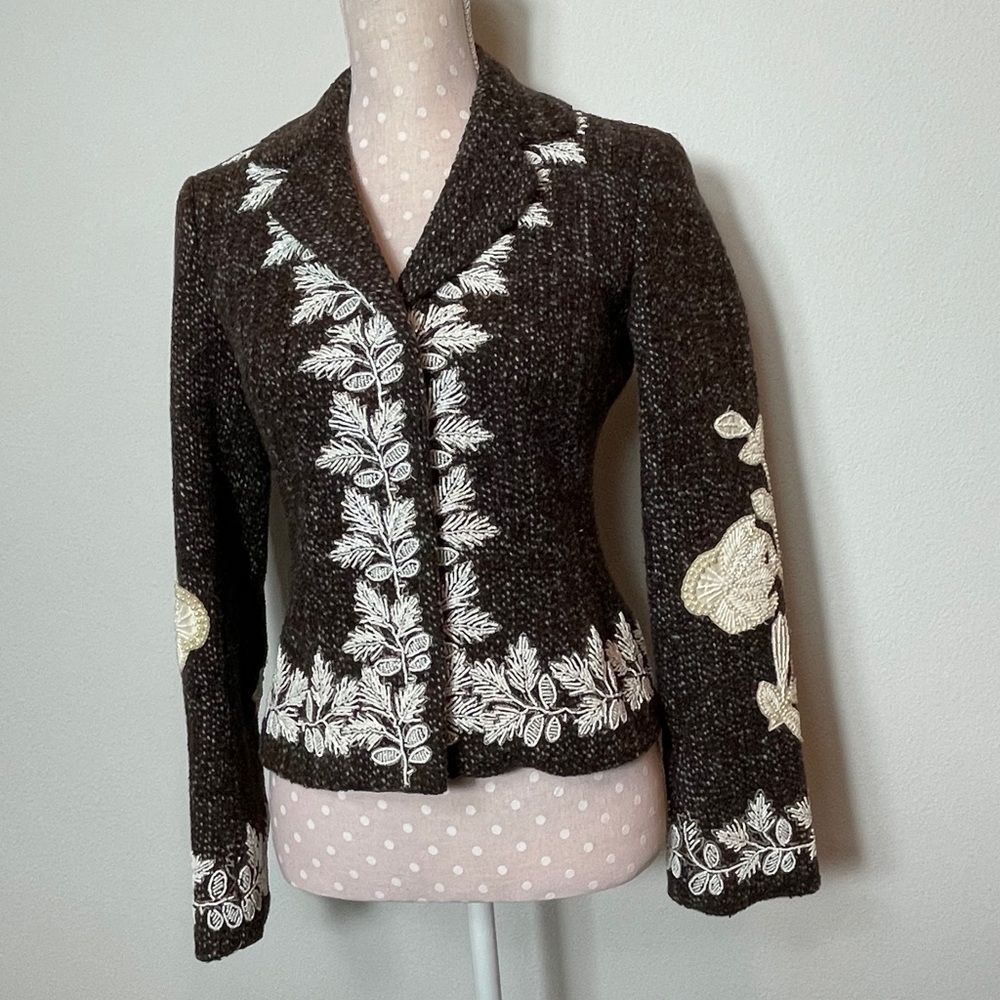 Johnny Was Biya embroidered sequins wool jacket